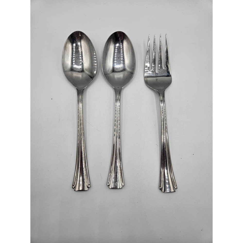 ONEIDA Satin Bristol Everdale Stainless Flatware Serving Spoons Serving Fork (3)